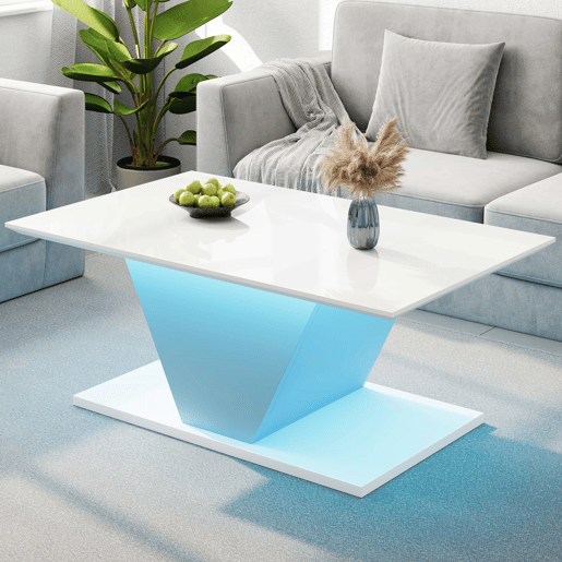 Mesa de centro V-Form - Mesa de café com luzes LED - Mesa de sala branca Mesa de centro V-Form - Mesa de café com luzes LED - Mesa de sala branca