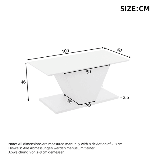 Mesa de centro V-Form - Mesa de café com luzes LED - Mesa de sala branca Mesa de centro V-Form - Mesa de café com luzes LED - Mesa de sala branca