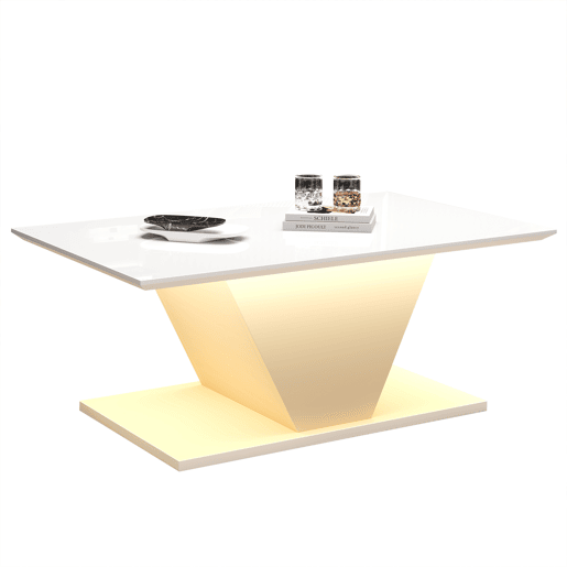 Mesa de centro V-Form - Mesa de café com luzes LED - Mesa de sala branca Mesa de centro V-Form - Mesa de café com luzes LED - Mesa de sala branca