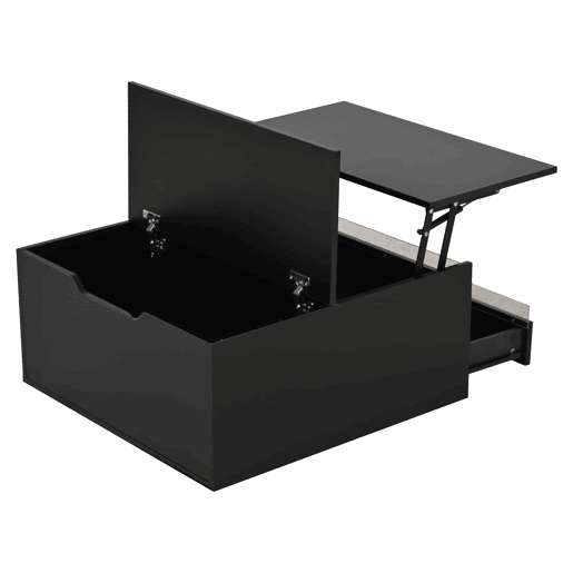 Mesa de centro elevável 707038 cm - Com LED, 1 gaveta, arrumação oculta, preta
