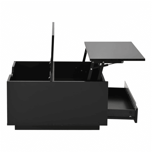 Mesa de centro elevável 707038 cm - Com LED, 1 gaveta, arrumação oculta, preta