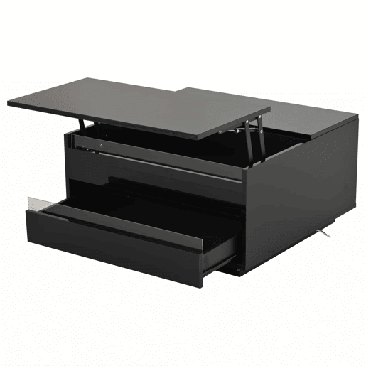 Mesa de centro elevável 707038 cm - Com LED, 1 gaveta, arrumação oculta, preta