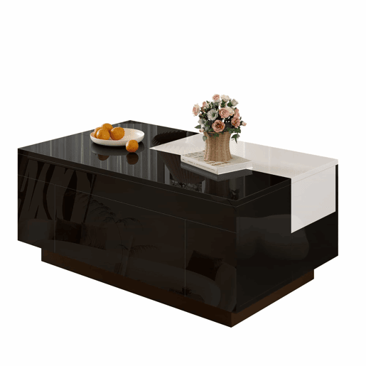 Mesa de centro com LED - Mesa extensível, arrumação oculta, luz ajustável com 16 cores - Preto, Branco