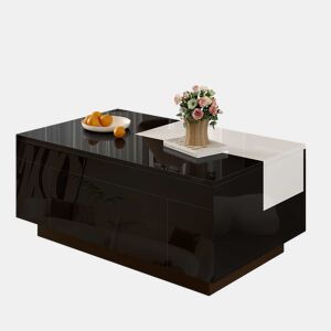 Mesa de centro com LED - Mesa extensível, arrumação oculta, luz ajustável com 16 cores - Preto, Branco
