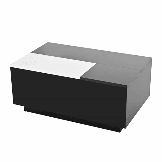 Mesa de centro com LED - Mesa extensível, arrumação oculta, luz ajustável com 16 cores - Preto, Branco