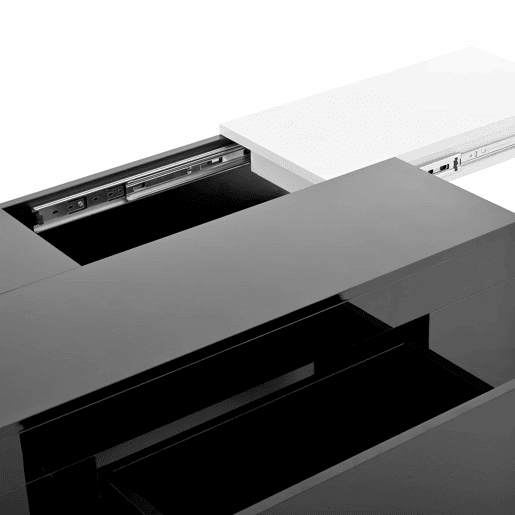 Mesa de centro com LED - Mesa extensível, arrumação oculta, luz ajustável com 16 cores - Preto, Branco