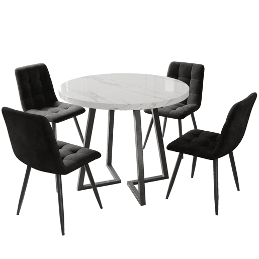 Conjunto de sala de jantar de 5 peças 80 cm - Mesa redonda com pernas metálicas pretas e cadeiras de veludo preto