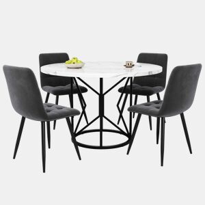 Conjunto de sala de jantar de 5 peças 100 cm - Mesa redonda com 4 cadeiras de veludo cinzento - Preto