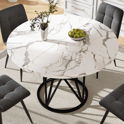 Conjunto de sala de jantar de 5 peças 100 cm - Mesa redonda com 4 cadeiras de veludo cinzento - Preto