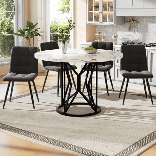 Conjunto de sala de jantar de 5 peças 100 cm - Mesa redonda com 4 cadeiras de veludo cinzento - Preto