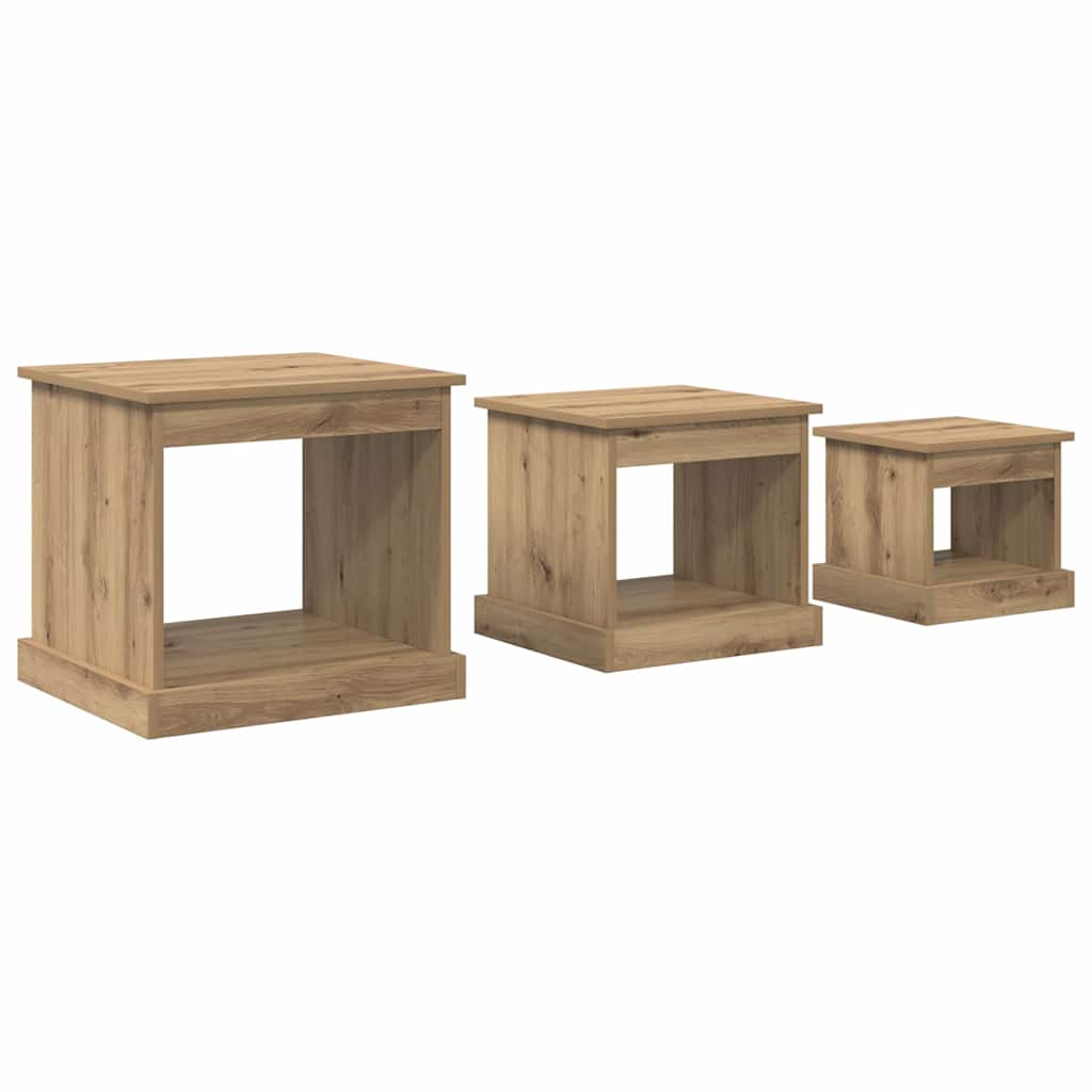 3 pzs Mesas de Café - Mesas de Centro 48x45 Roble Artisan