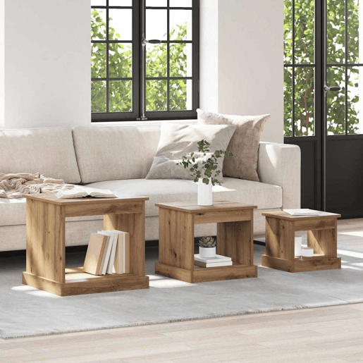3 pcs Mesas de Centro - Mesas baixas Carvalho Artesanal Madeira processada