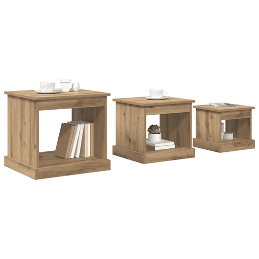 3 pcs Mesas de Centro - Mesas baixas Carvalho Artesanal Madeira processada