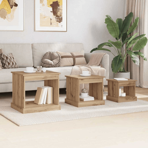 3 pcs Mesas de Centro - Mesas baixas Carvalho Artesanal Madeira processada