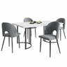 Conjunto de mesa e cadeiras 140×80 cm - Mesa moderna, 4 cadeiras, veludo cinzento, pernas ajustáveis, MDF branco