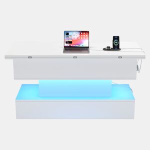 Mesa de centro 100 x 50 x 51,5 cm - com tomada, USB-C, LED, elevável, armazenamento, branca