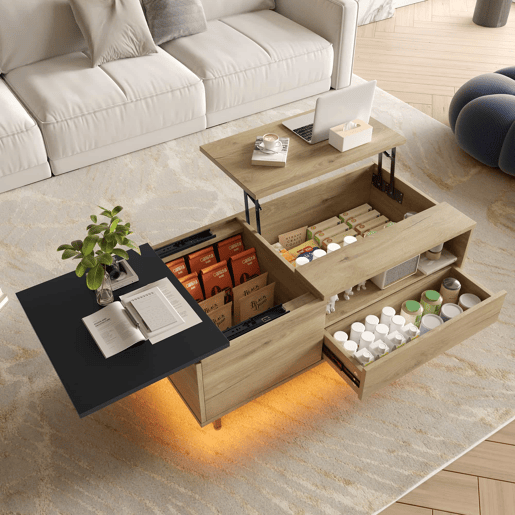 Mesa de centro - com arrumação, design moderno - cor natural Mesa de centro - com arrumação, design moderno - cor natural