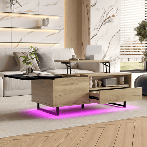 Mesa de centro - com arrumação, design moderno - cor natural Mesa de centro - com arrumação, design moderno - cor natural