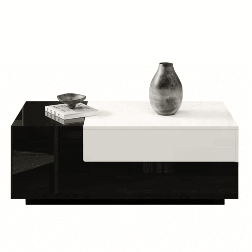 Mesa de centro 100 x 50 x 38 cm - Com 1 gaveta, mesa com placa deslizante, design geométrico, preto e branco Mesa de centro 100 x 50 x 38 cm - Com 1 gaveta, mesa com placa deslizante, design geométrico, preto e branco