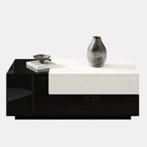 Mesa de centro 100 x 50 x 38 cm - Com 1 gaveta, mesa com placa deslizante, design geométrico, preto e branco
