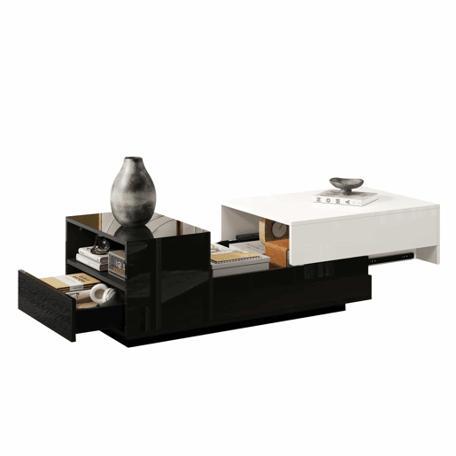 Mesa de centro 100 x 50 x 38 cm - Com 1 gaveta, mesa com placa deslizante, design geométrico, preto e branco Mesa de centro 100 x 50 x 38 cm - Com 1 gaveta, mesa com placa deslizante, design geométrico, preto e branco