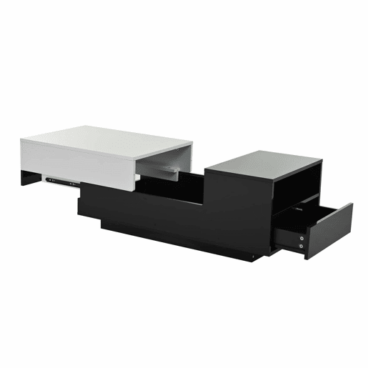 Mesa de centro 100 x 50 x 38 cm - Com 1 gaveta, mesa com placa deslizante, design geométrico, preto e branco Mesa de centro 100 x 50 x 38 cm - Com 1 gaveta, mesa com placa deslizante, design geométrico, preto e branco