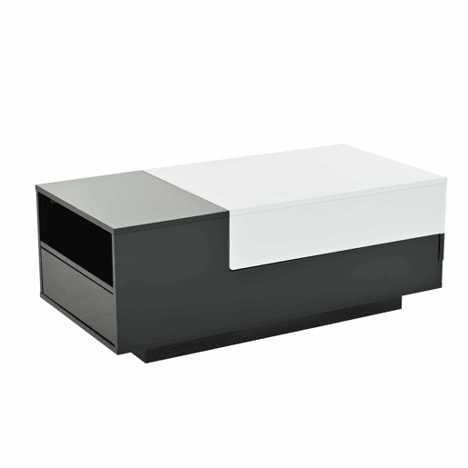 Mesa de centro 100 x 50 x 38 cm - Com 1 gaveta, mesa com placa deslizante, design geométrico, preto e branco Mesa de centro 100 x 50 x 38 cm - Com 1 gaveta, mesa com placa deslizante, design geométrico, preto e branco