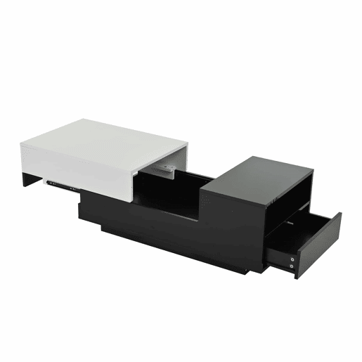 Mesa de centro 100 x 50 x 38 cm - Com 1 gaveta, mesa com placa deslizante, design geométrico, preto e branco Mesa de centro 100 x 50 x 38 cm - Com 1 gaveta, mesa com placa deslizante, design geométrico, preto e branco