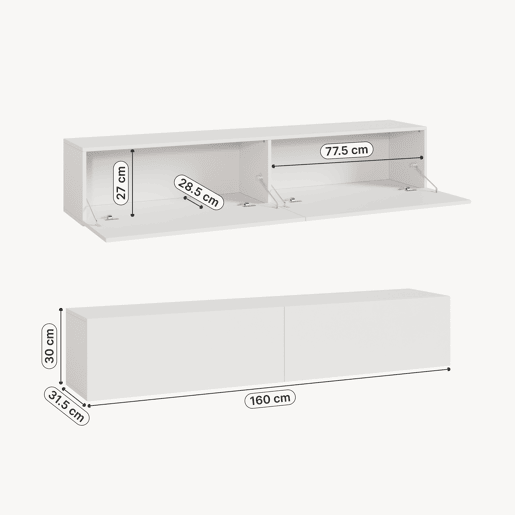 Prateleira suspensa Evaton 2 portas 160x32x30cm Branco mate en.casa