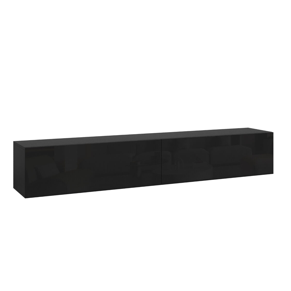 Mueble de tv de pared evaton 180x32x30 cm negro alto brillo [en.casa]