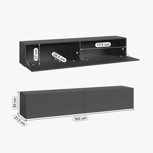 Prateleira suspensa Evaton 2 portas 160x32x30cm Cinzento escuro mate en.casa