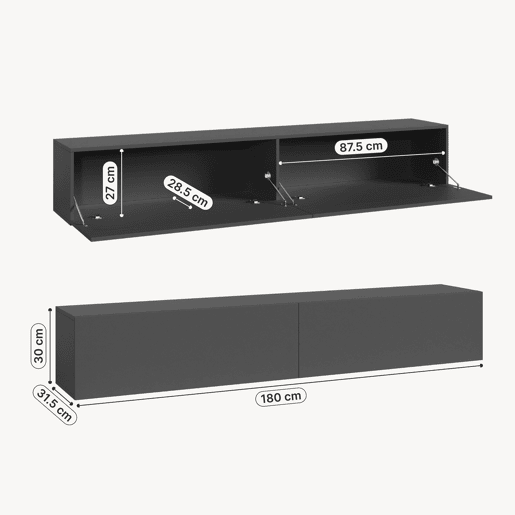 Prateleira suspensa Evaton 2 portas 180x32x30cm Cinzento escuro mate en.casa