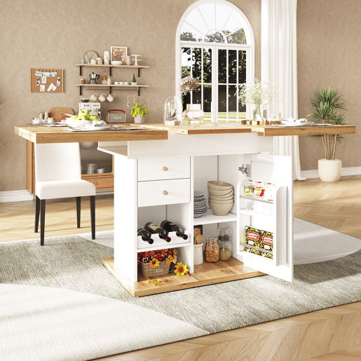 Mesa extensível telescópica 110-140x80cm - Mesa de cozinha com prateleira para snacks e vinho - Branca