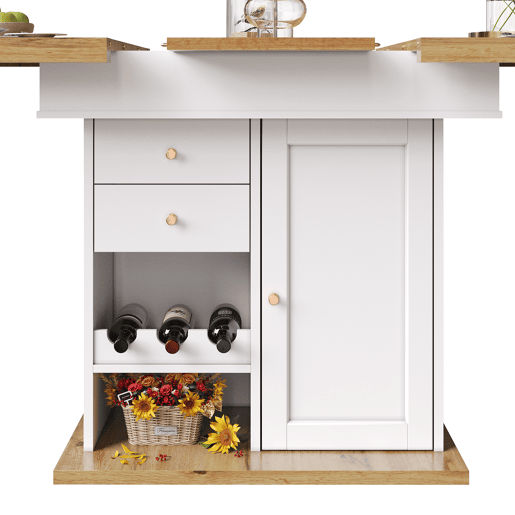 Mesa extensível telescópica 110-140x80cm - Mesa de cozinha com prateleira para snacks e vinho - Branca