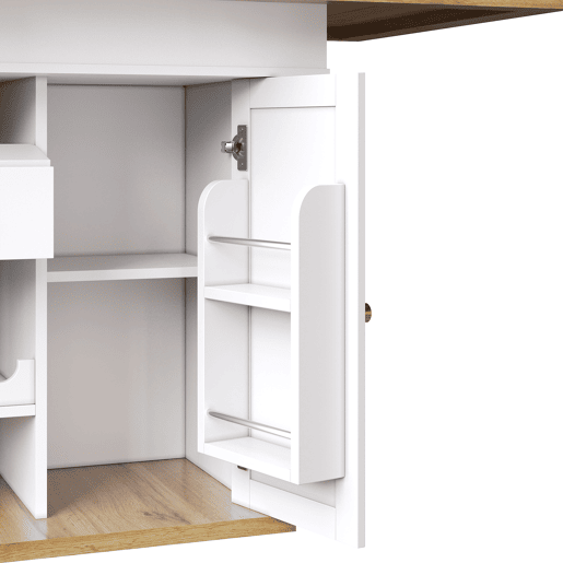 Mesa extensível telescópica 110-140x80cm - Mesa de cozinha com prateleira para snacks e vinho - Branca