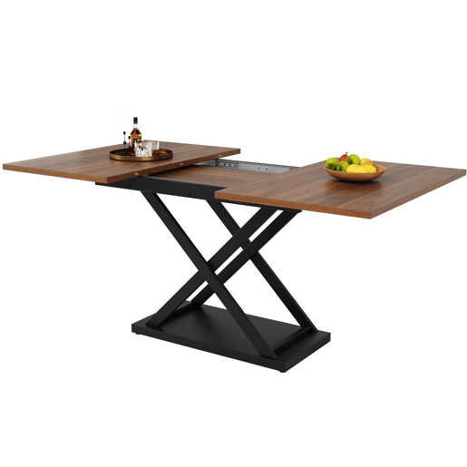 Mesa de jantar retrátil - MDF e metal - tampo com efeito de grão de madeira - Castanho