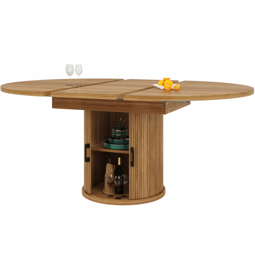 Mesa extensível redonda 118-158 cm - Sala de jantar, cozinha, varanda, extensível para ovalada - NogueiraPreto