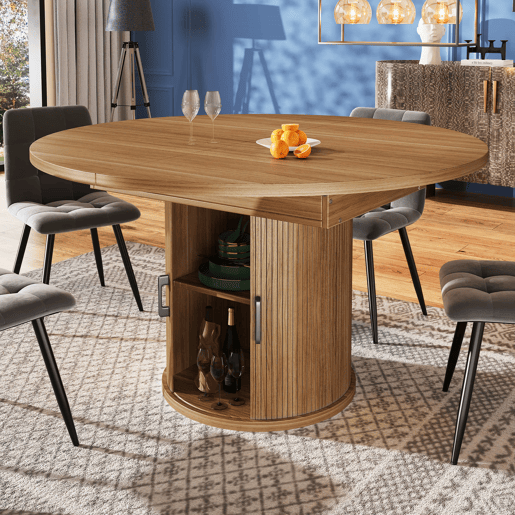 Mesa extensível redonda 118-158 cm - Sala de jantar, cozinha, varanda, extensível para ovalada - NogueiraPreto