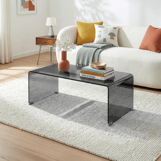 Mesa de centro Väsas montada vidro temperado 90x45x35 cm Cinzento en.casa