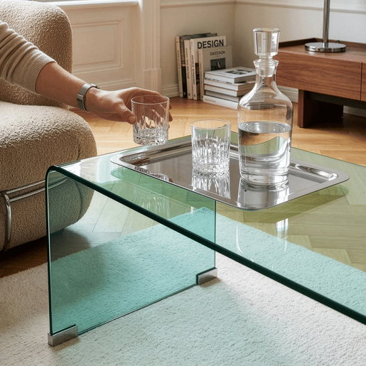 Mesa de centro Väsas montada vidro temperado 90x45x35 cm Verde en.casa