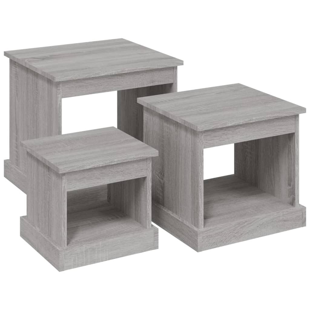 3 pzs Mesas de Café - Mesas de Centro 48x45 Roble/ Gris