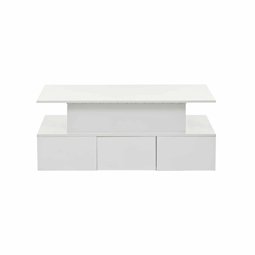 Mesa de centro elevável 100x50x40 cm - Com 4 gavetas, LED, arrumação oculta - Branco, MDF