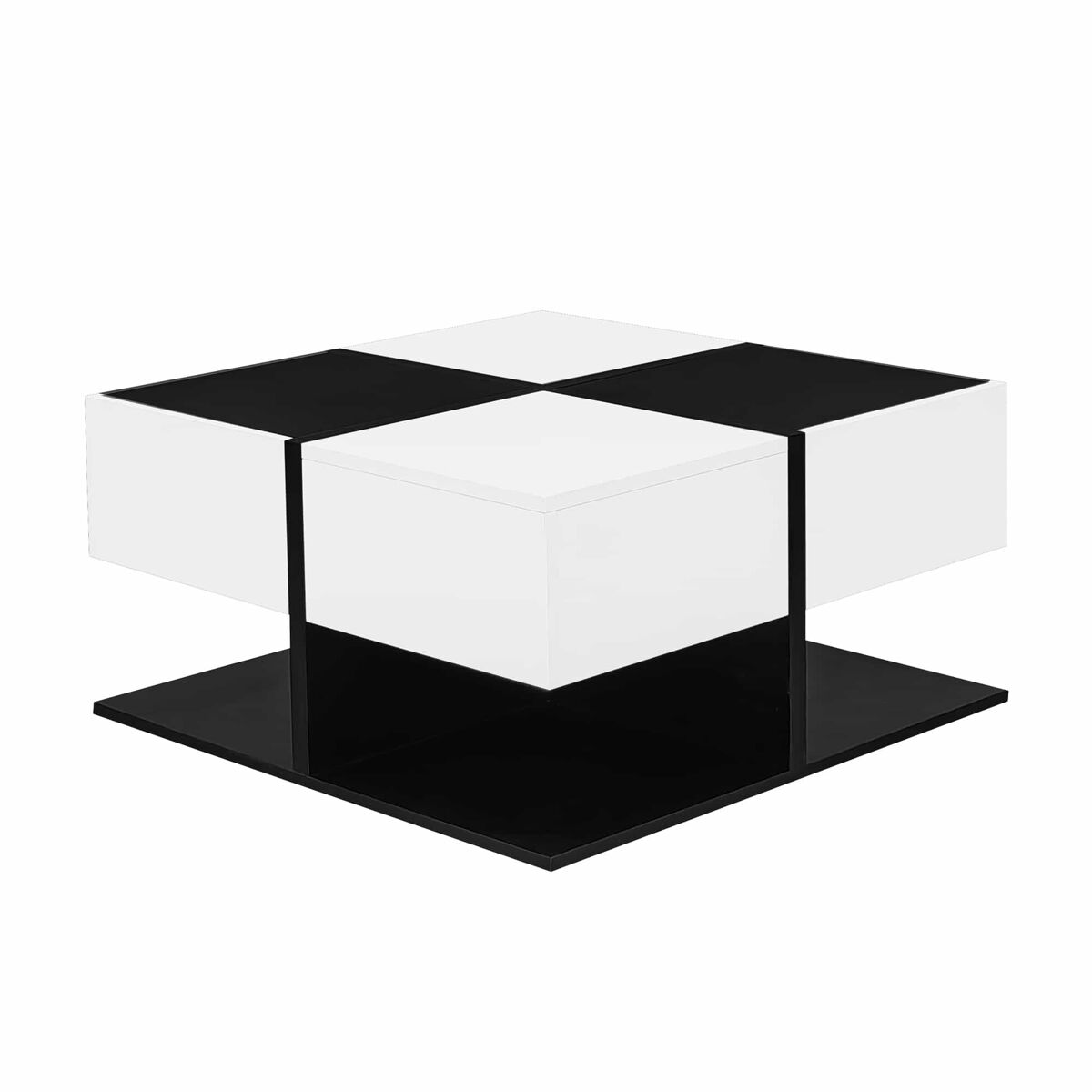 mesa de centro cuadrada 70x70x355 cm - 2 cajones con almacenamiento diseno elegante - negro y blanco