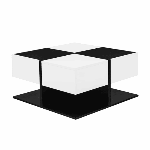 Mesa de centro quadrada 70x70x35,5 cm - 2 gavetas, com arrumação, design elegante - Preto e Branco