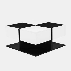 Mesa de centro quadrada 70x70x35,5 cm - 2 gavetas, com arrumação, design elegante - Preto e Branco