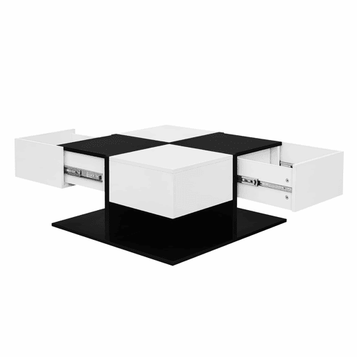 Mesa de centro quadrada 70x70x35,5 cm - 2 gavetas, com arrumação, design elegante - Preto e Branco