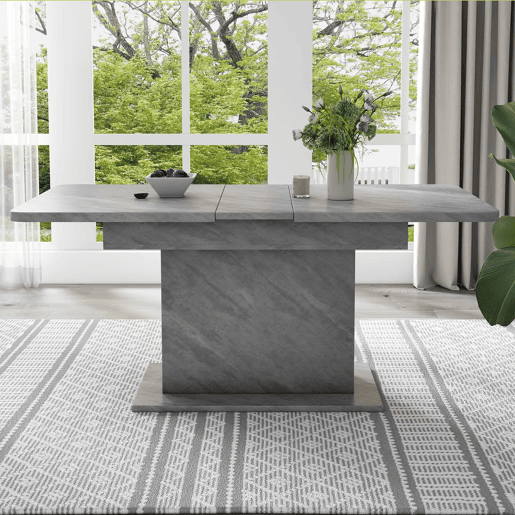 Mesa de jantar moderna extensível com arrumação por baixo - Cinzento