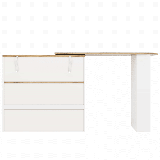 Mesa de bar giratória 105x39x102 cm - 4 gavetas e prateleiras abertas - Branco