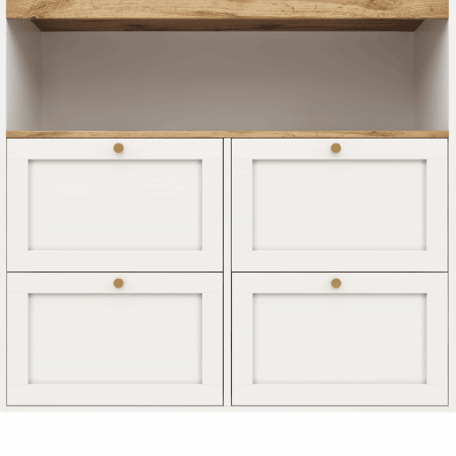 Mesa de bar giratória 105x39x102 cm - 4 gavetas e prateleiras abertas - Branco