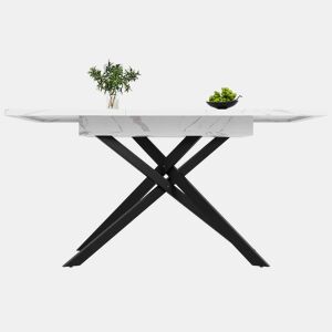 Mesa extensível 120-160 cm - Mesa de jantar extensível - Pernas de ferro cruzadas - Branco e Preto